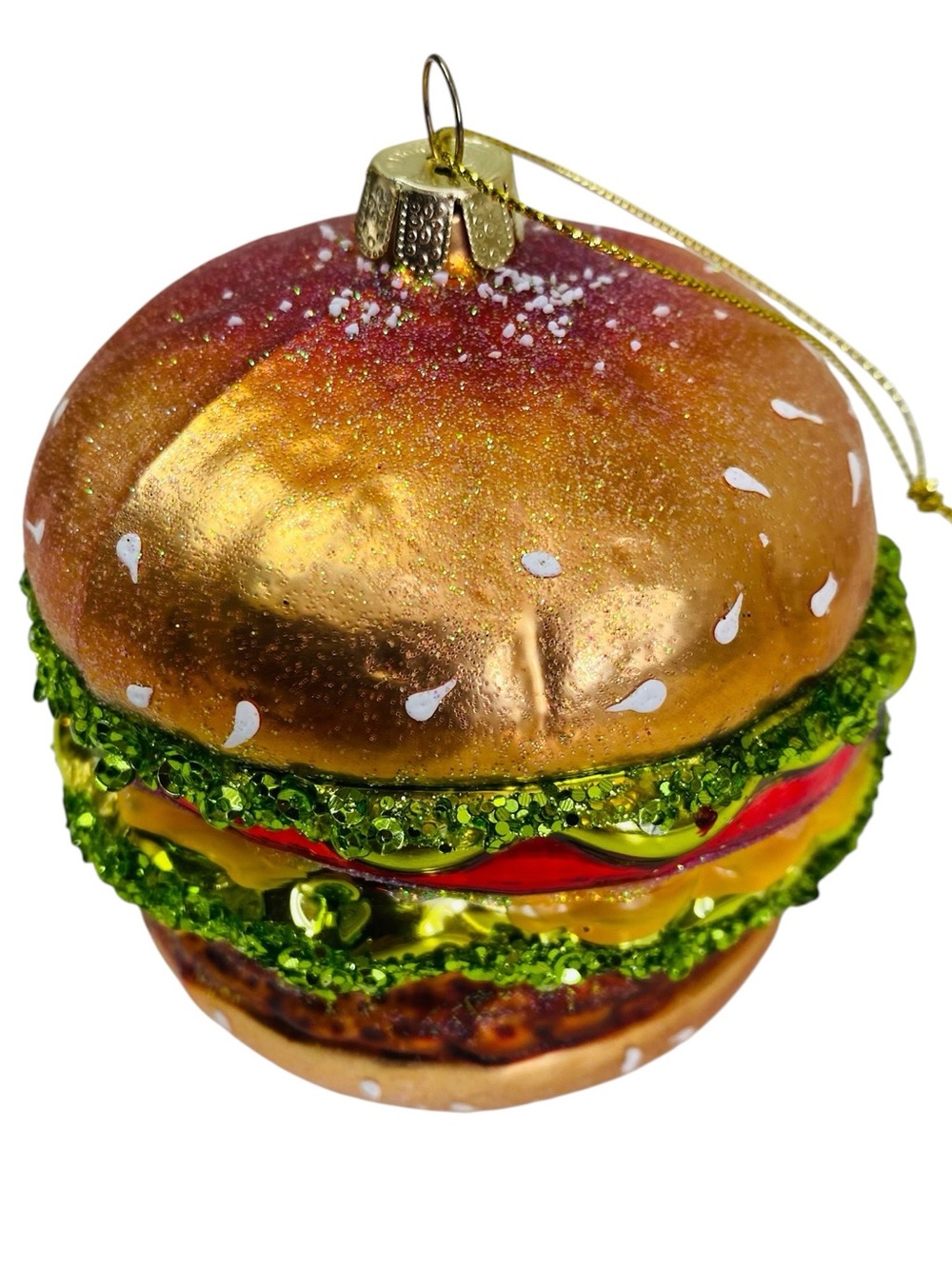 Glass Hamburger Ornament 4” x 3.5”